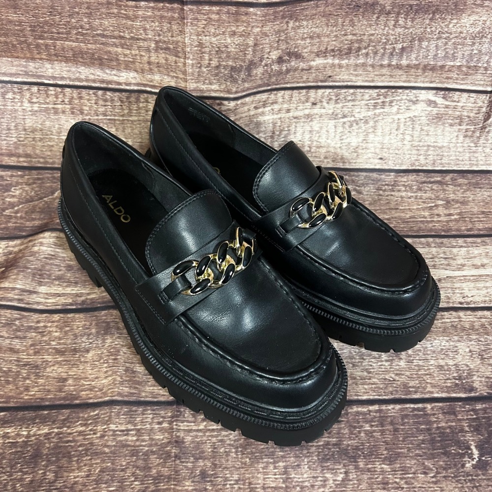 ALDO Womens Brixtonn Black Lug Sole Platform Loafers Chunky Sole Size 9 EU 40